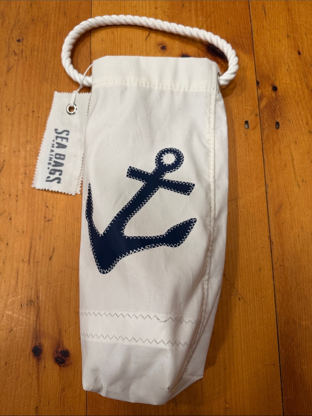 Sea Bags Navy Ocean Anchor Wine Tote Rope Handle sail cloth nautical